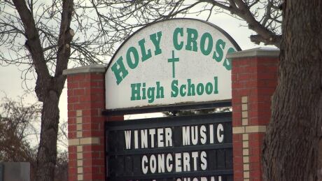 Holy Cross High School, pictured here on Dec. 4, 2019 was recently the subject of a mass-shooting threat that was posted online. Now, experts in Saskatoon are reminding the public about the power of social media. Holy Cross High School