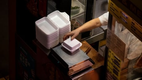 Styrofoam food containers are pictured at a food court in Vancouver, British Columbia on Thursday, December 5, 2019. PLASTICS