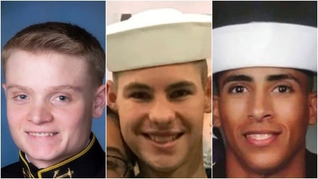Joshua Watson, left, Cameron Walters, centre, and Mohammed Haitham, right, were killed in Friday's shooting at a Florida naval base on Friday. Pensacola naval base shooting victims