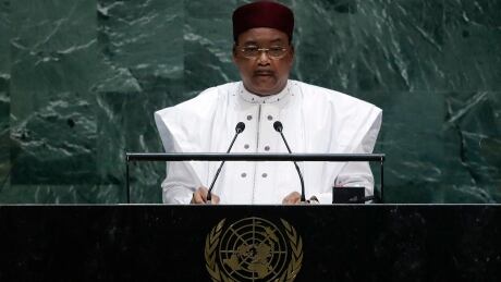 Niger's President Mahamadou Issoufou addresses the 74th session of the United Nations General Assembly in this Tuesday, Sept. 24, 2019 file photo. United Nations General Assembly Niger