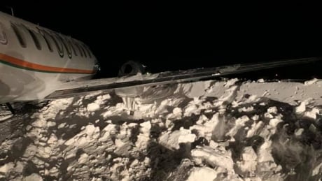 There were no injuries after the Perimeter Aviation plane ended up in the snowbank. Perimeter Aviation plane into snowbank