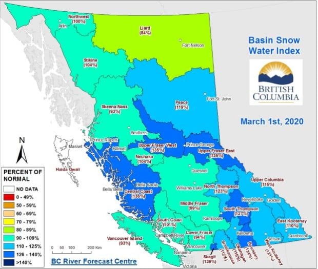 Latest snowpack data shows heightened risk of flooding across B.C