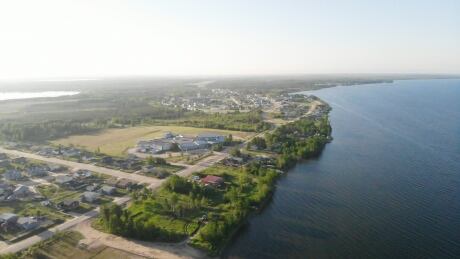 Aerial view of the village of La Loche, Sask. including the Dene High School. La Loche aerial