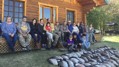 Bob Patton Jr., 2nd from left, of the Mohawk community of Kahnawake around 2014, hosting Cree hunter Nelson Blackned and his family. Patton has hosted Cree for a southern goose hunt since 1996. Bob Patton and Cree hunters
