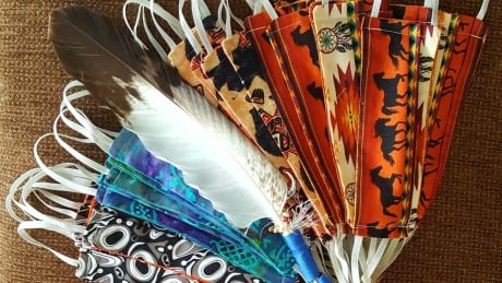 Non-medical face masks featuring Indigenous designs have been a hit with B.C. First Nations, according to Shelly Johnson, who has sewn 700 of them. face-masks-Indigenous-patterns