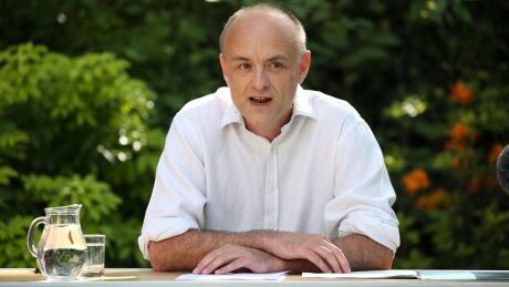 Dominic Cummings, senior aide to Prime Minister Boris Johnson, makes a statement on the grounds of 10 Downing Street on Monday, after days of outcry over allegations he breached coronavirus lockdown restrictions. Virus Outbreak Britain