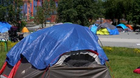 A new tent city has sprung up on Vancouver Port Authority property beside Crab Park. Dwellers there are in court June 4 to dispute port authority injunction to evict them for trespassing. Crab Park tent 1
