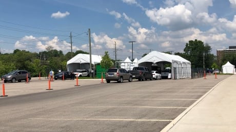 Grand River Hospital has set up a drive-thru testing center in an underused parking lot at 137 Glasgow St. in Kitchener. Covid-19 testing centre catalyst 137