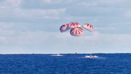 The SpaceX capsule splashes down Sunday, Aug. 2, 2020, in the Gulf of Mexico. Astronauts Doug Hurley and Bob Behnken spent a little over two months on the International Space Station. It s the first splashdown in 45 years for NASA astronauts and the first time a private company has ferried people from orbit. SpaceX Astronaut Return