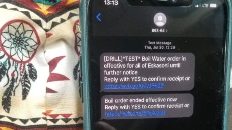 A sample alert from a new alert system that launches next week is shown in this recent handout photo. A community-led alert system that will issue emergency messages to residents in five Nova Scotia Mi'kmaq communities is rolling out soon. Chiefs will be able to send alerts in Mi'kmaq and in English to community members in Eskasoni, Membertou, Potlotek, Wagmatcook and We'koqma'q by text, phone and email. Jennifer Jesty, emergency management coordinator with the Union of Nova Scotia Mi'kmaq, has been developing the system she says is the first of its kind among Indigenous communities in Canada. NS Mikmaq Alerts 20200827