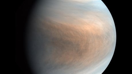 Synthesized false colour image of Venus, using 283-nm and 365-nm band images taken by the Venus Ultraviolet Imager (UVI).
Venus