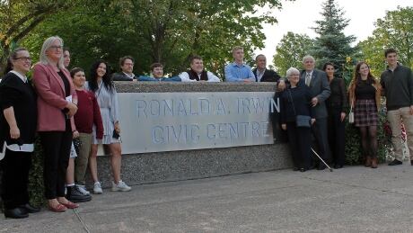 The Irwin family, shown here, at the renaming of Sault Ste. Marie city hall. Irwin Famly