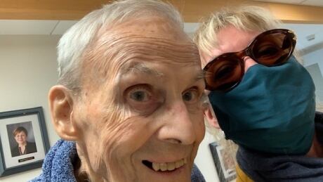 Sherry Benson-Podolchuk, right, says the visitor pods at personal care homes will let her see her dad, Harvey Benson, left, when it's cold. Betel Care Home