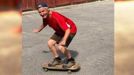 Garry Moir skateboarded this past year as one of the 70 sports he tried out to celebrate his 70th birthday. Garry Moir skateboarding