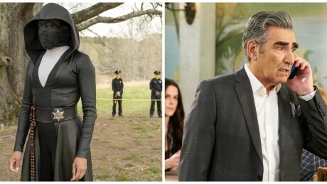 At the 72nd Emmys, cable and streaming services will battle it out as organizers attempt to put a live show on during the pandemic. HBO original Watchmen, left, leads the pack with 26 nominations, while CBC's Schitt's Creek has already scored one Emmy and may soon win more. 72nd Emmys