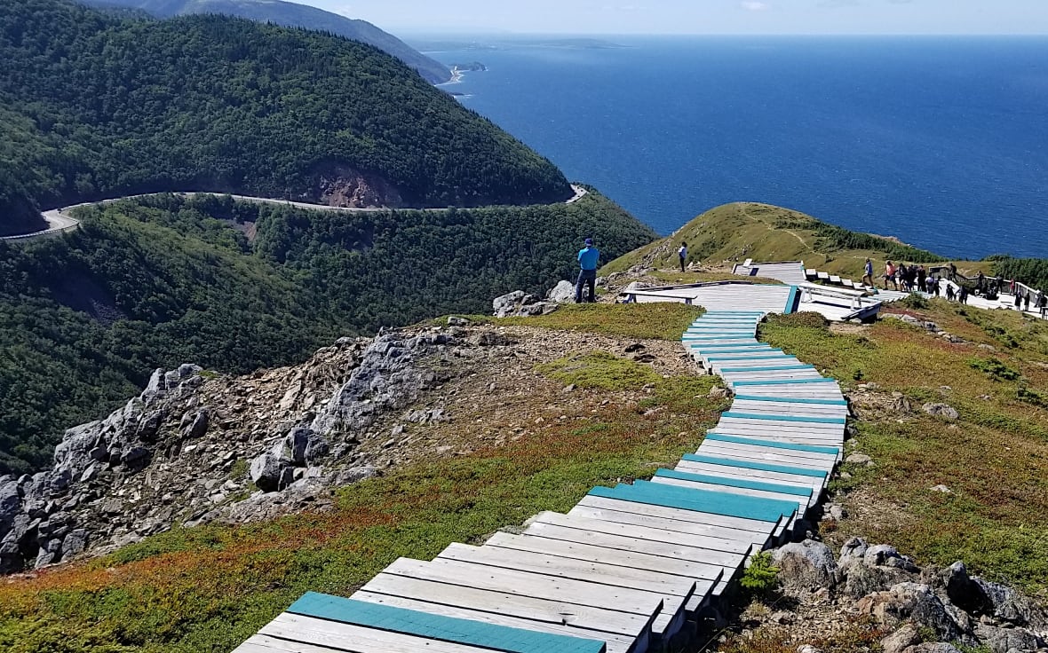 A trail on a cliff overlooking the ocean.