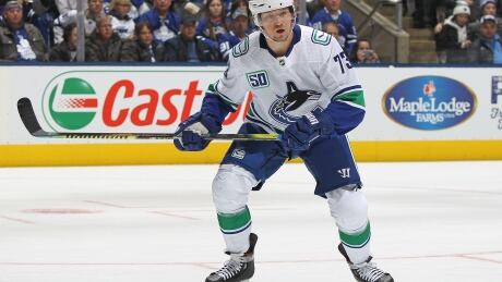 TORONTO, ON - FEBRUARY 29: Tyler Toffoli #73 of the Vancouver Canucks skates against the Toronto Maple Leafs during an NHL game at Scotiabank Arena on February 29, 2020 in Toronto, Ontario, Canada. The Maple Leafs defeated the Canucks 4-2. 1209911464