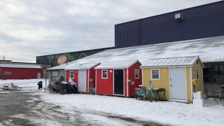 A group of cabins are pictured at Kitchener's Better Tent City community in December, 2020. Better Tent City winter