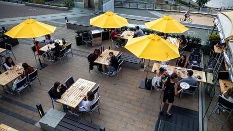 Diners eat on a patio at a resturant in Vancouver, British Columbia on Friday, September 4, 2020. RESTAURANTS