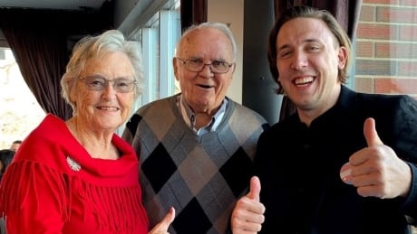 Kory Mathewson, right, with his grandparents Bill and Mufty Mathewson. Mathewson and grandparents
