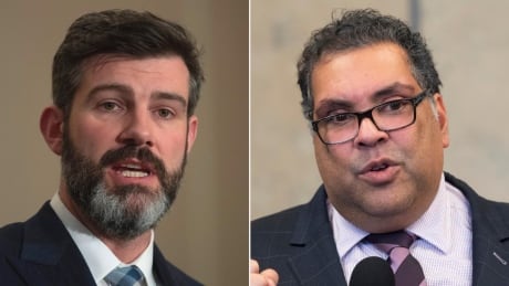 Don Iveson, left, and Naheed Nenshi dig in on the latest episode of CBC's West of Centre podcast Nenshi Iveson