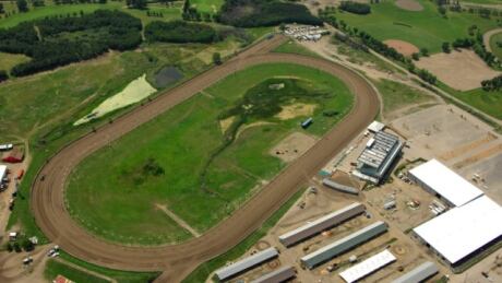 The Marquis Downs racetrack can be seen in this photo distributed by Prairieland Park. Leadership with Prairieland Park said they were still trying to make the 2021season work three days before it was officially cancelled, but say costs and logistics associated with international jockey recruitment are some of the main factors bedhind the cancellation. Marquis Downs aerial