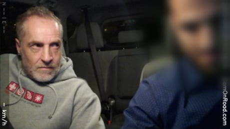Pierre Rodrigue, left, was filmed shouting racist remarks at his taxi driver in Quebec City in May 2019. Pierre Rodrigue
