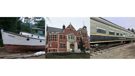 Merriwake boat, Kamloops old courthouse, Kamloops Heritage Railway, from left to right