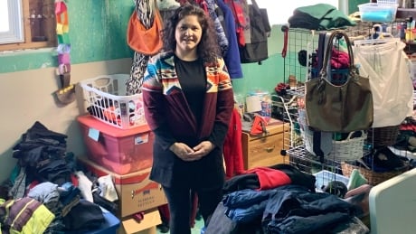 Amanda McArthur operates Rosie's Recycled Treasures, a gently-used clothing exchange, out of her basement on White Bear First Nation. Amanda McArthur