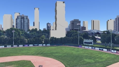 This is the view of downtown London from Labatt Park we may see in the future, with the Centro building (currently under construction) and the proposed Farhi Holdings Corp. development on Ridout Street. London future Labatt Park