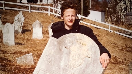 Parker Matchim stands at the gravesite of his 6th great grandmother Elizabeth (Hancock) Brown, wife of William G. Brown. This is the old St James Anglican Cemetery, located in King’s Cove.
Parker Matchim and his 6th great grandmother