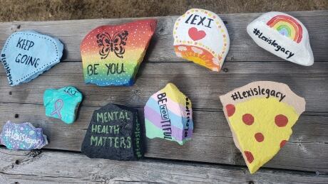 Some of the rocks painted by Lexi Daken's sisters in an effort to keep the conversation going about mental health reform. lexi's legacy