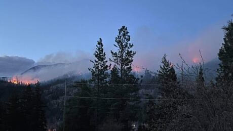 Photo from Shanice O'Laney Facebook page shows encroaching wildfire sparked Sunday near Canford, B.C. Shanice O'Laney canford wildfire facebook permission