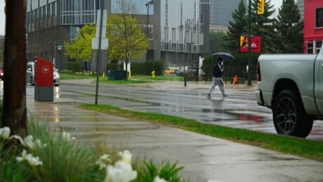 A street scene on a rainy spring day in downtown, London, Ont. A street scene in downtown, London, Ont., in the spring of 2021.