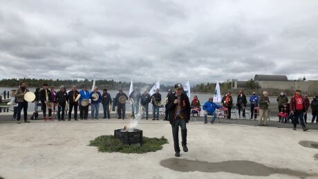 Dene National Chief Norman Yakeleya at a feeding the fire ceremony in Somba K'e Park. Dene National Chief Norman Yakeleya