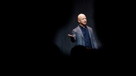 Jeff Bezos speaks at an event to unveil Blue Origin's Blue Moon lunar lander, Thursday, May 9, 2019, in Washington. Bezos Blue Origin