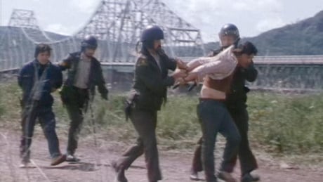 A dozen fishermen from the Listuguj Miꞌgmaq First Nation were arrested on June 11, 2021, when hundreds of provincial police officers stormed the community by air, water and land. Salmon raids 1981