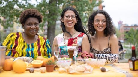Uzoma Onyechekwa, left, Rana Liu, centre, and Andrea Pavlovic bonded over common experience while working on the play Generations, about the mother-daughter relationship within immigrant families. Generations