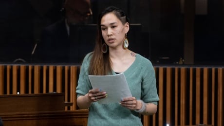 NDP MP Mumilaaq Qaqqaq rises in the House of Commons, in Ottawa, Thursday, May 13, 2021. OTT Questions 20210513