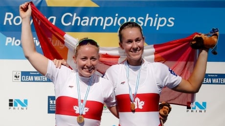 Canada's Caileigh Filmer, left, and Hillary Janssens captured gold in the women’s pair event at the 2018 world championship. Bulgaria Rowing World Championships