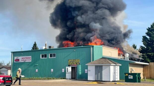 Future unclear for Stony Plain, Alta., curling rink after fire | CBC News