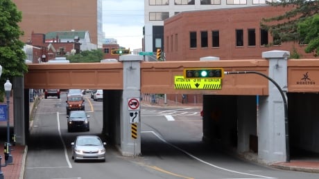 Moncton's Main Street dips under the CN rail line with the structure known locally as the "subway." Large trucks have repeatedly hit the structure despite signs warning about low clearance. Moncton subway underpass