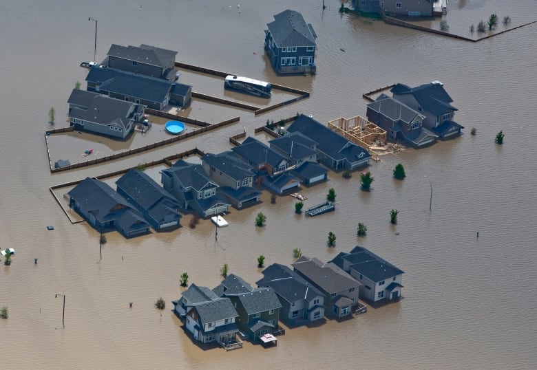Aerial photo of flooded housing development