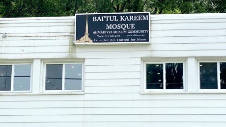 The Baitul Kareem Mosque is located in the Galt area of Cambridge. The sign on the outside the building reads, 'Love for all, hatred for none.' Baitul Kareem Mosque exterior Cambridge