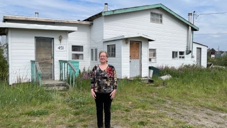 Madge Pomerleau, Simon’s younger sister, standing in front of their childhood home in Kuujjuaq. Mary Simon childhood home