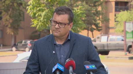 Saskatchewan Health Minister Paul Merriman speaks with the media on July 27, 2021 in Saskatoon. Paul Merriman
