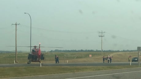 A vehicle was crossing Highway 2 near Okotoks, Alta., when it was T-boned by a southbound vehicle. crash okotoks