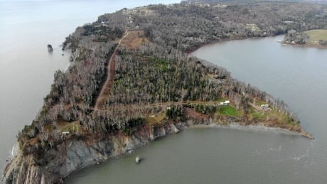 A picture of Clarke Head Beach in Cumberland County. The road is dispute is on the far right-hand side Clarke Head Beach