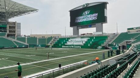 The interior of Mosaic Stadium, the home of the Saskatchewan Roughriders of the Canadian Football League, on Aug. 3, 2021. The interior of Mosaic Stadium