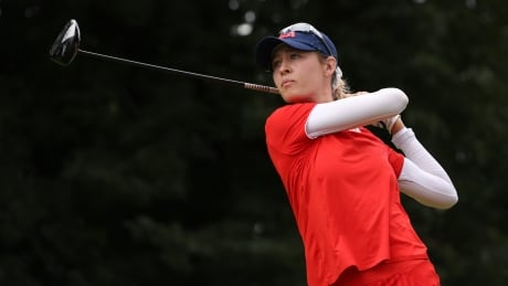 KAWAGOE, JAPAN - AUGUST 07: Nelly Korda of Team United States plays her shot from the 18th tee during the final round of the Women's Individual Stroke Play on day fifteen of the Tokyo 2020 Olympic Games at Kasumigaseki Country Club on August 07, 2021 in Kawagoe, Japan. 1332792451